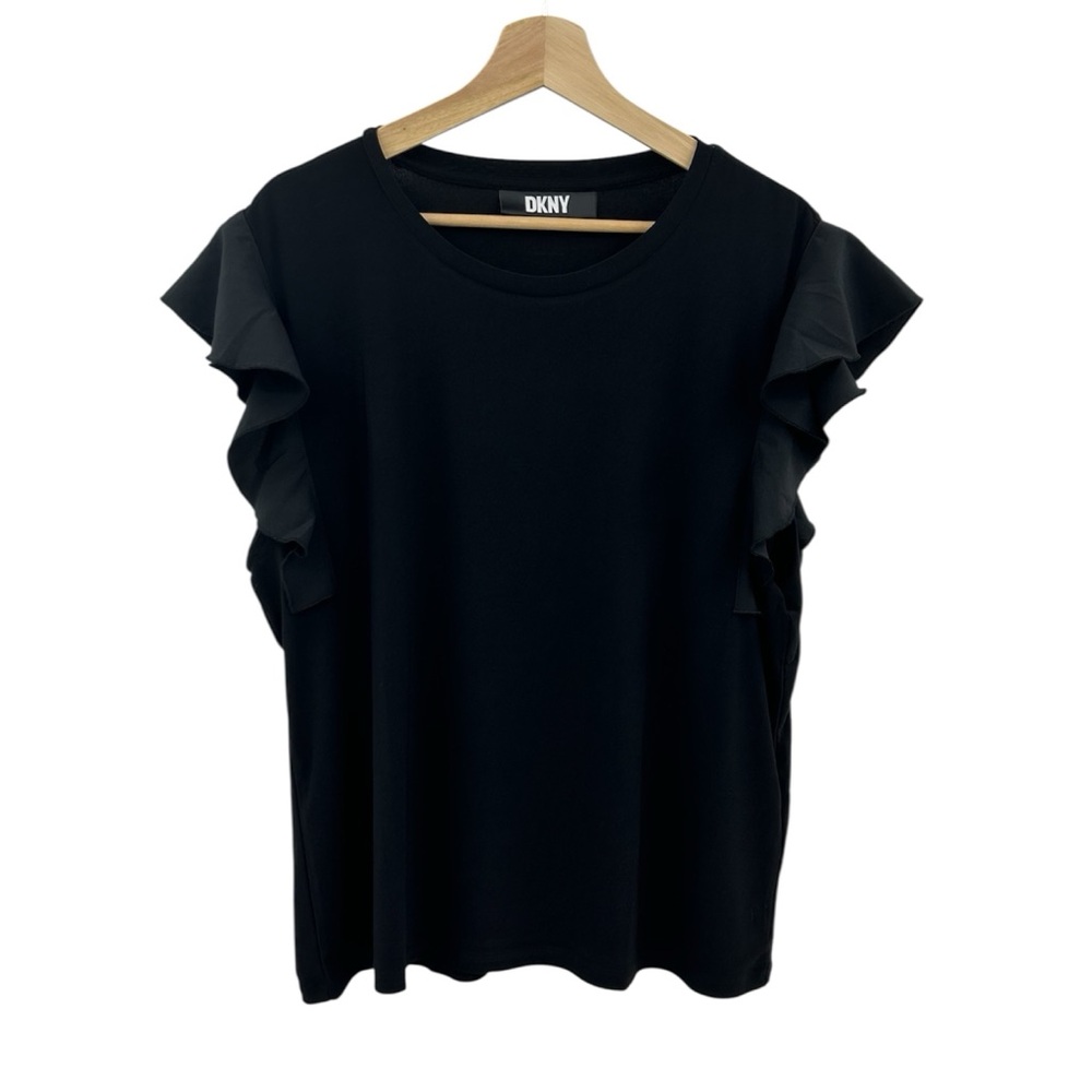 DKNY Black Ruffle Sleeve Scoop Neck Blouse